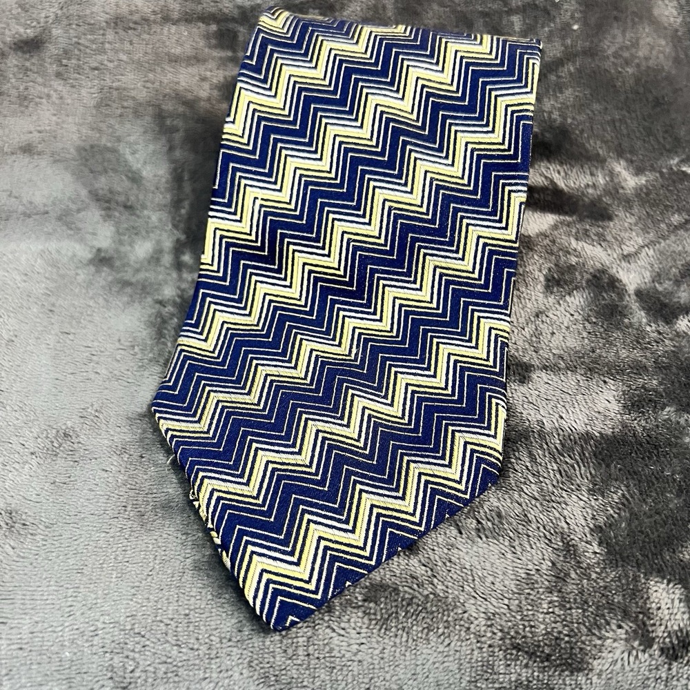 Dion Signature 100% Italian Silk 57" x4" Necktie Navy Gold White Repp Tie